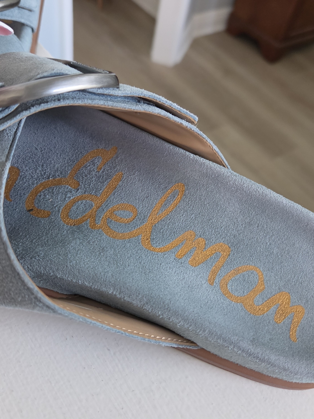 Sam Edelman Dusty Blue Suede Buckle Slide Mules - Picture 3 of 4
